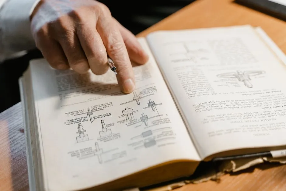 An open technical manual on a desk beside a laptop, suggesting written software documentation a team can actually read