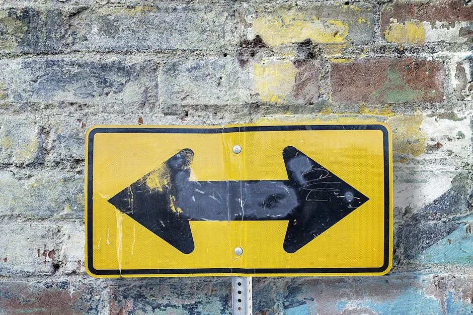 A signpost at a fork in the road pointing in two directions, suggesting a choice between two adjacent workspace tools